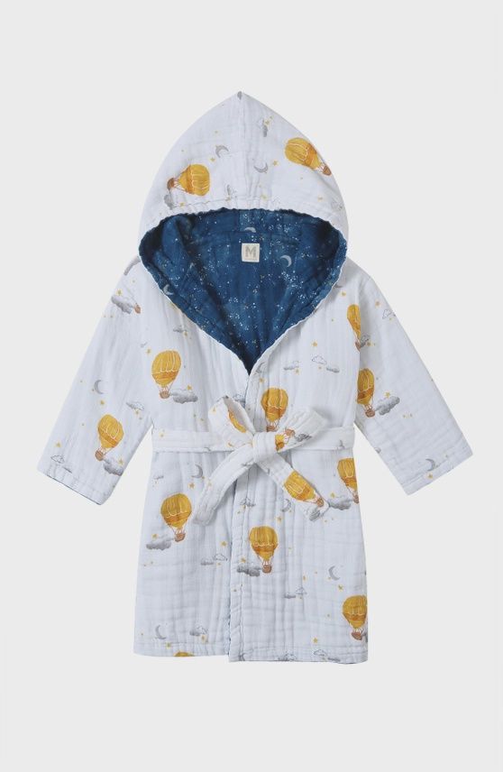 Hooded Reversible Muslin Robe - Mystical Night