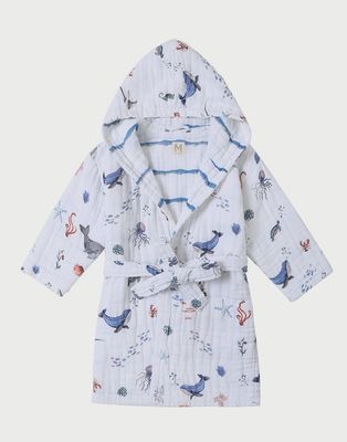 Hooded Reversible Muslin Robe - Under the Sea