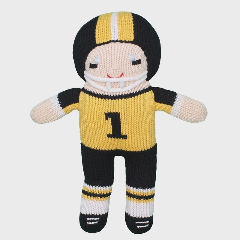 Black &amp; Gold Football Player Knit Doll - 12&quot;