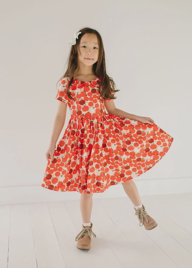 Short Sleeve Pocket Twirl Dress - Apple