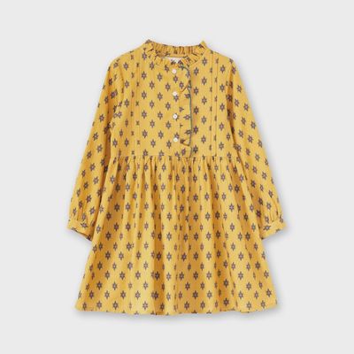 Girls&#39; Long Sleeve Dress with Ruffle - Yellow and Pink