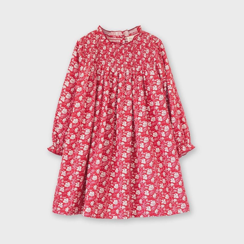 Girls&#39; Smocked Long Sleeve Dress - Red &amp; White Floral