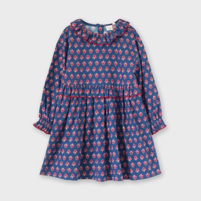 Girls&#39; Long Sleeve Ruffle Collar Dress - Navy and Red