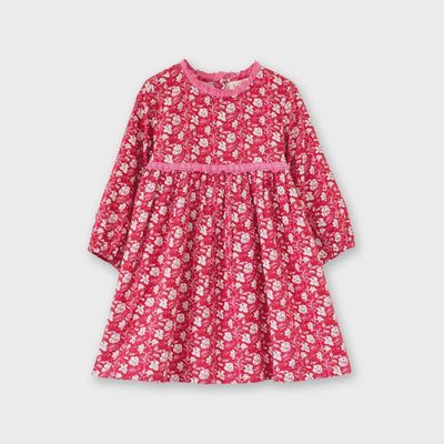 Toddler/Kids Long Sleeve Dress with Lace Trim - Red &amp; White Floral