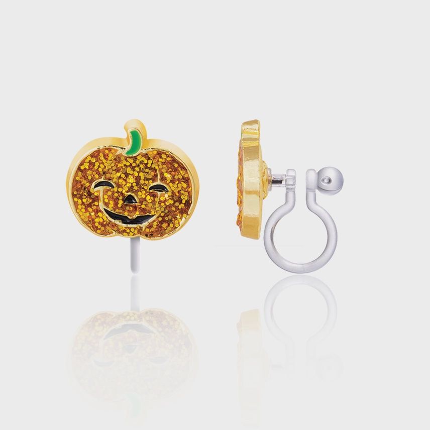 Clip-On Earrings - Halloween Glitter Pumpkin