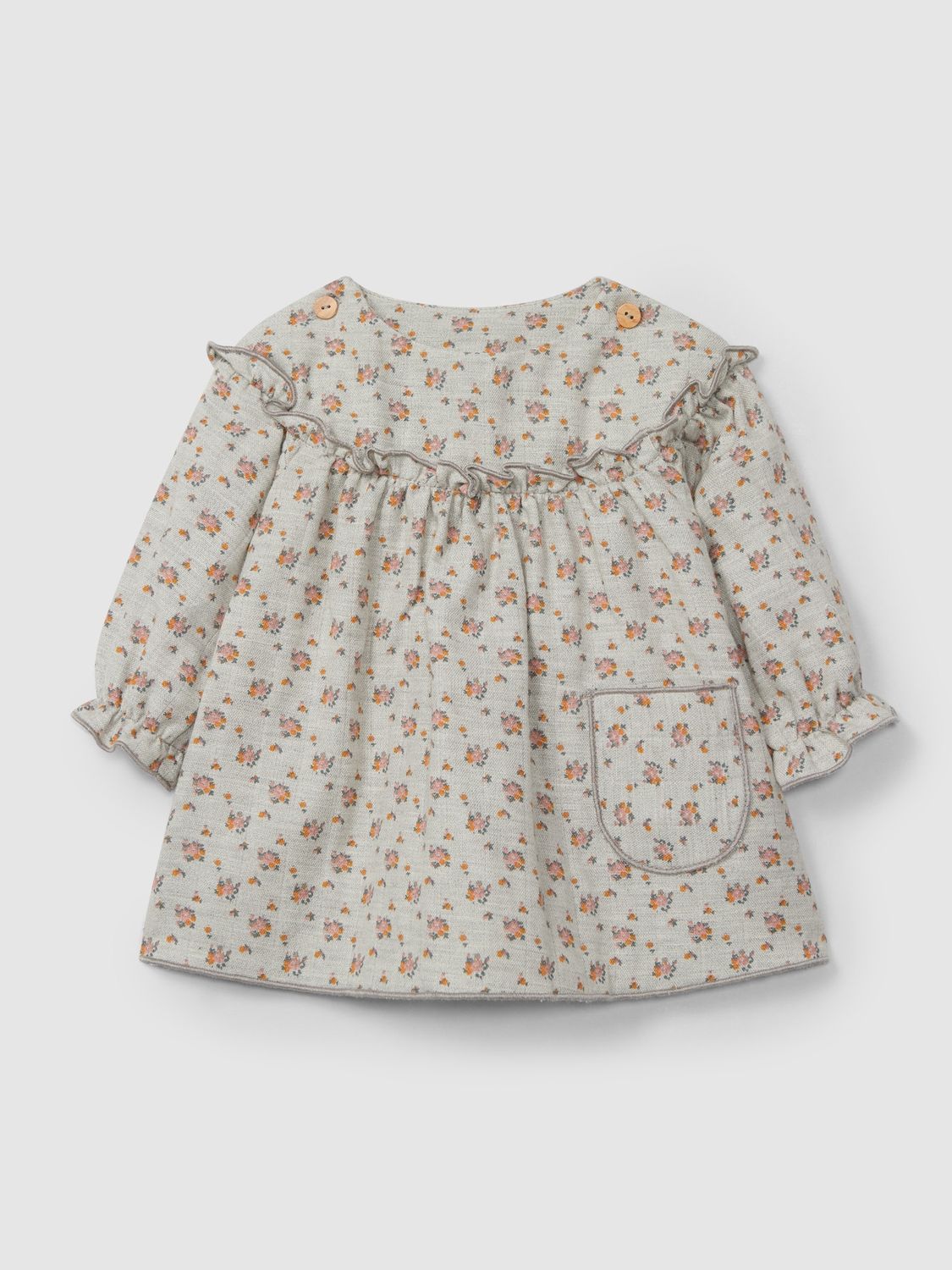 Baby Long Sleeve Dress - Gray Floral
