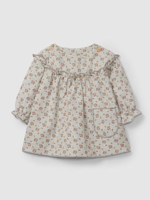 Baby Long Sleeve Dress - Gray Floral