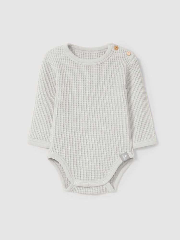 Baby Long Sleeve Waffle Knit Bodysuit - Slate
