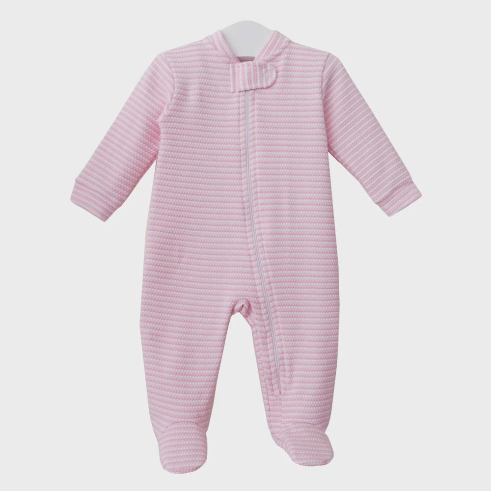 Baby Pima Cotton Quilted Footed Onesie - Pink Stripe