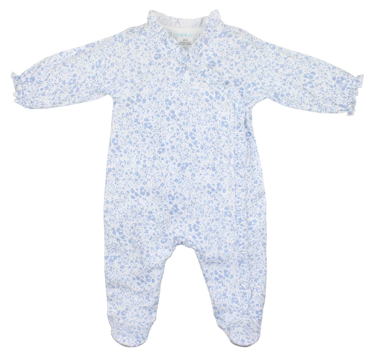 Baby Pima Cotton Footed Onesie - Blue Roses