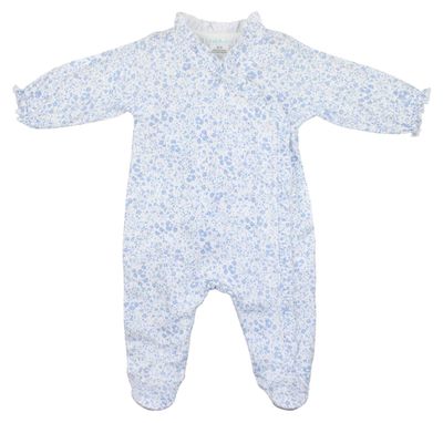 Baby Pima Cotton Footed Onesie - Blue Roses