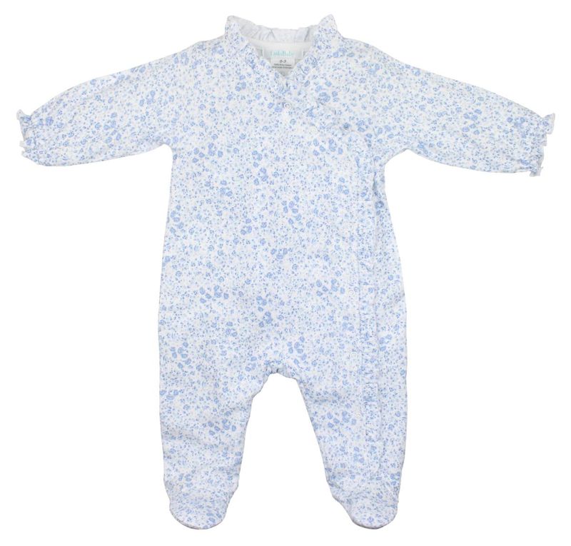 Baby Pima Cotton Footed Onesie - Blue Roses