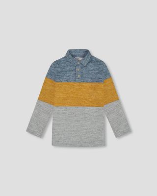 Boys Long Sleeve Brushed Jersey Polo - Colorblock