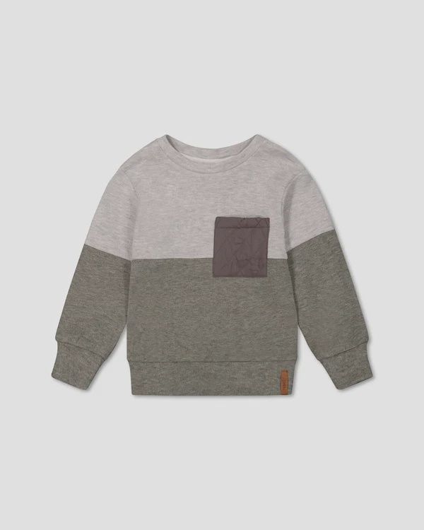 Boys Long Sleeve Brushed Jersey Colorblock Top - Grey