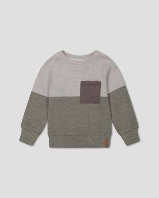 Boys Long Sleeve Brushed Jersey Colorblock Top - Grey