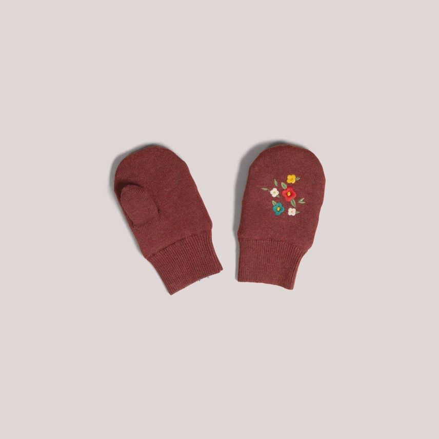 Baby/Toddler Embroidered Knitted Mittens - Hazelnut Flowers