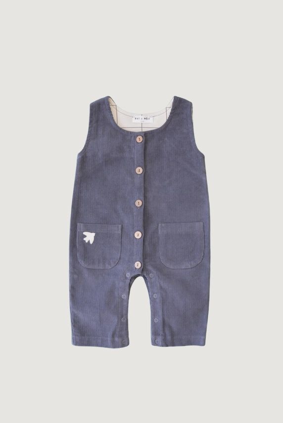 Baby Sleeveless Corduroy Jumpsuit - Blue Stone