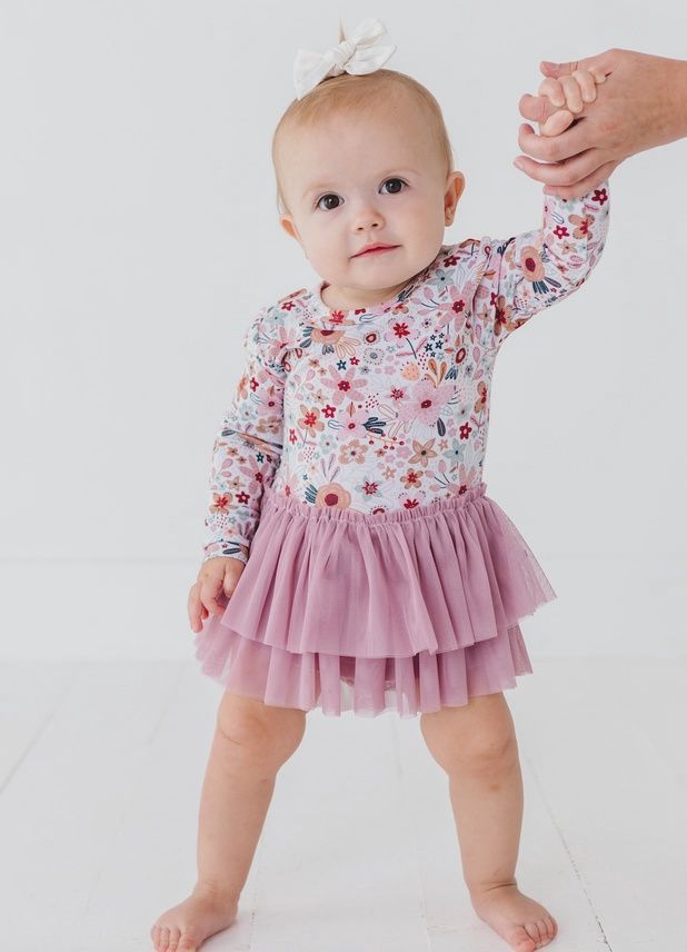 Baby Long Sleeve Tulle Skirted Bodysuit - Blossom