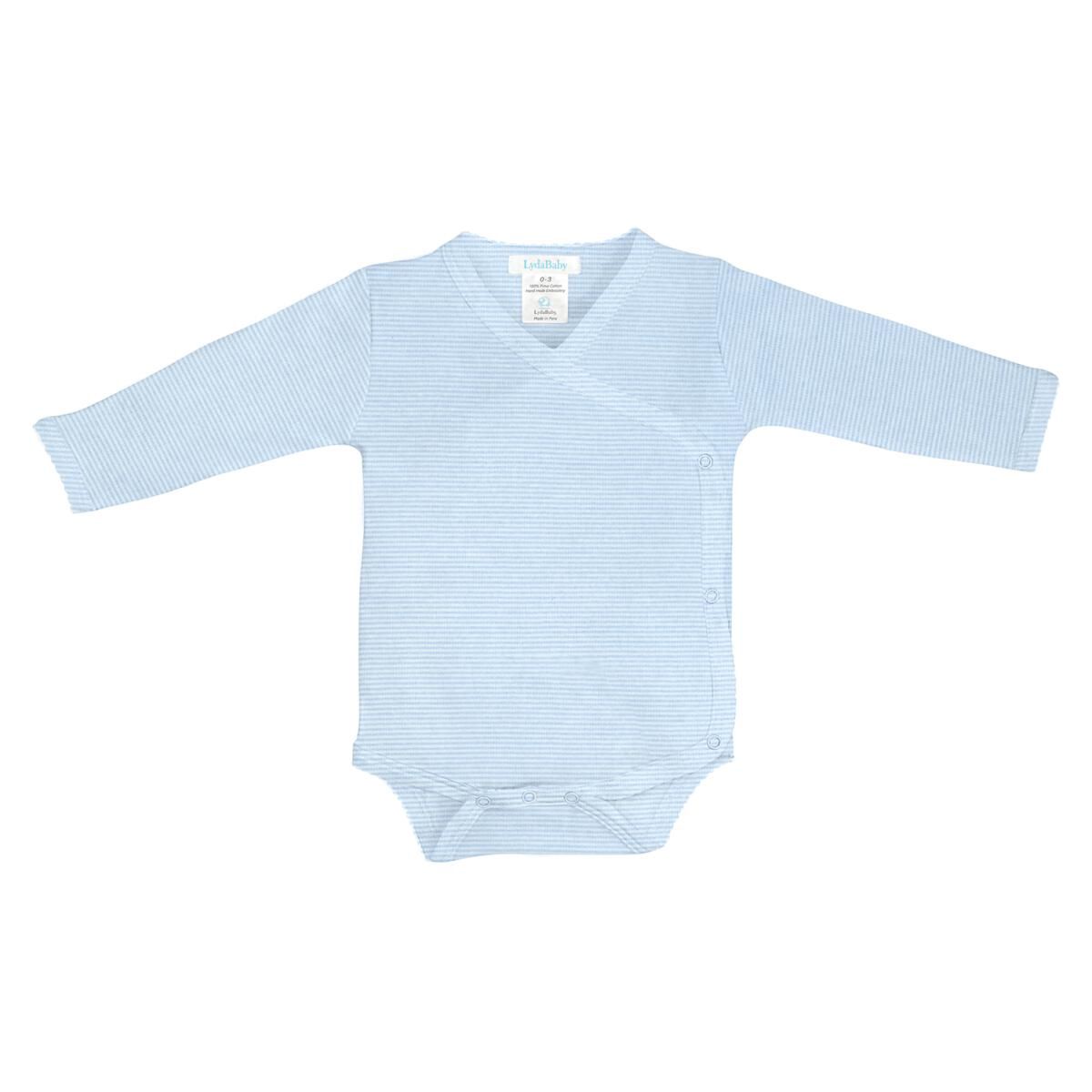 Baby Pima Cotton Long Sleeve Wrap Bodysuit - Blue Stripe