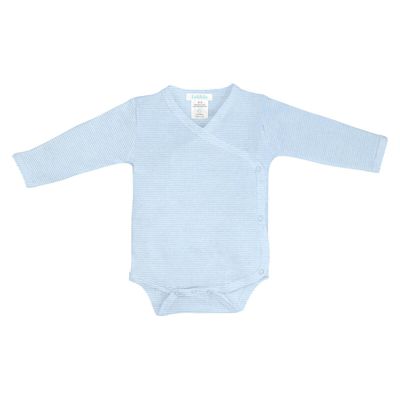 Baby Pima Cotton Long Sleeve Wrap Bodysuit - Blue Stripe