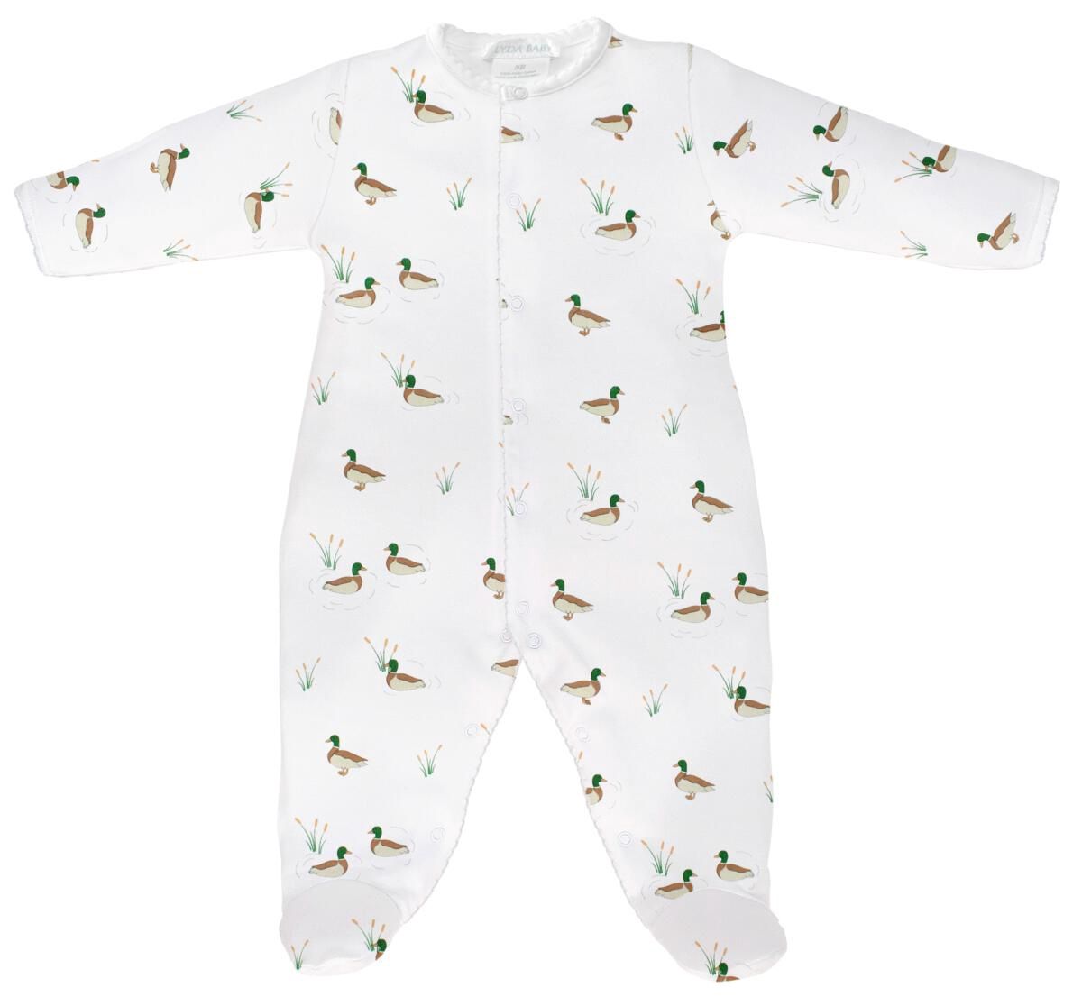 Baby Pima Cotton Footed Onesie - Mallard Ducks