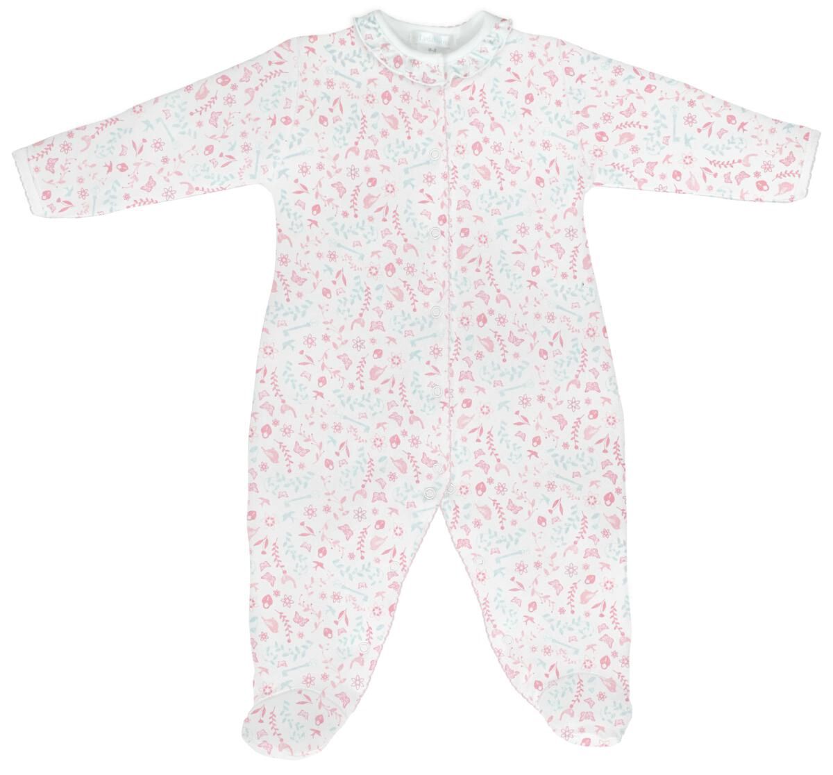 Baby Pima Cotton Footed Onesie - Birds &amp; Flowers