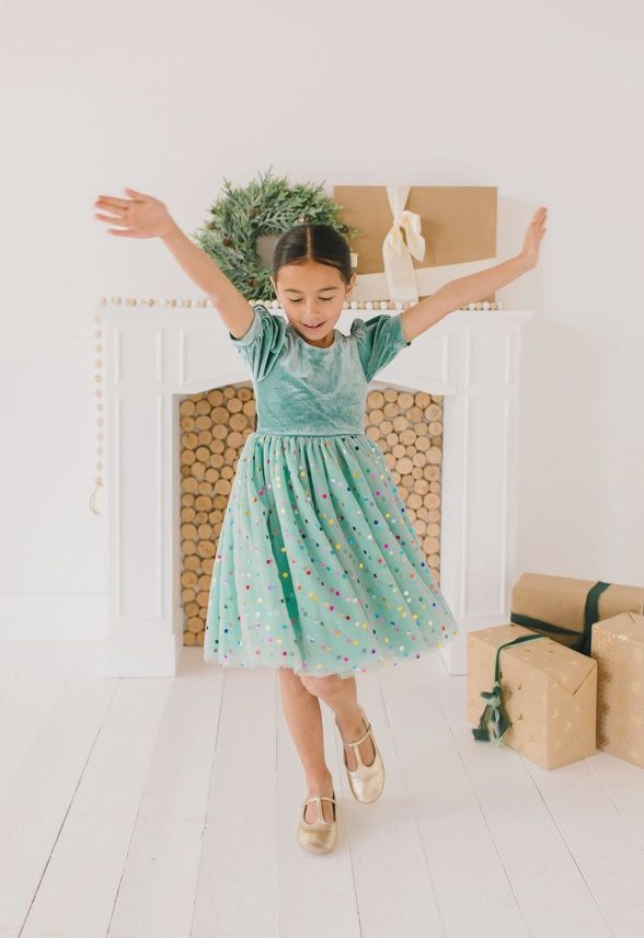 Diana Puff Dress in Minty Confetti