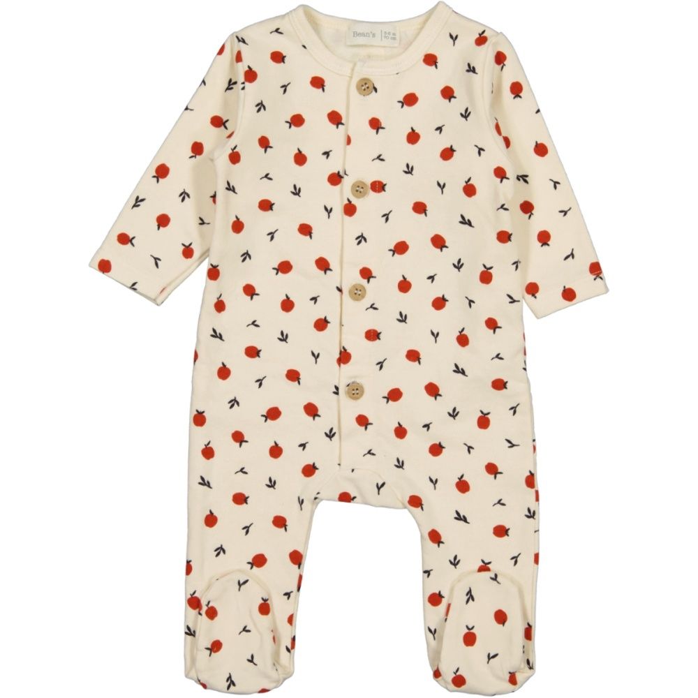 Baby Long Sleeve Footed Onesie - Ecru Apples