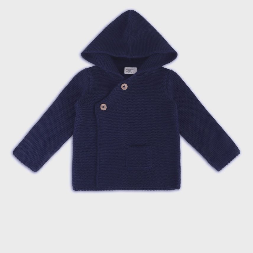 Hooded Knit Cardigan - Navy Blue