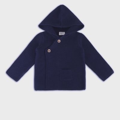 Hooded Knit Cardigan - Navy Blue