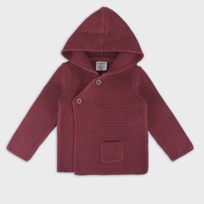 Baby Hooded Knit Cardigan - Berry
