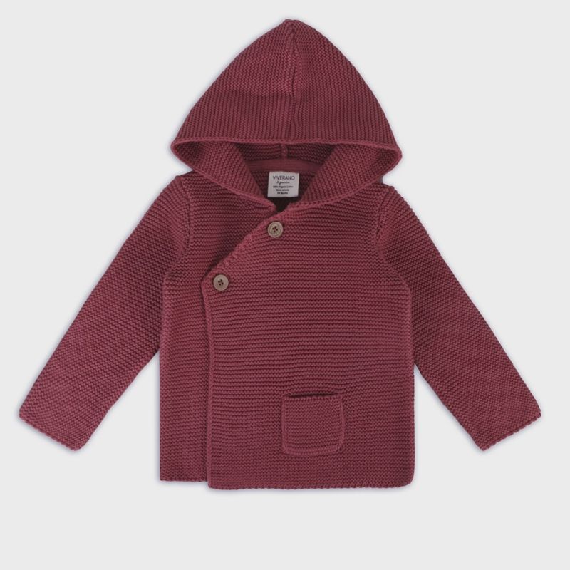 Hooded Knit Cardigan - Berry