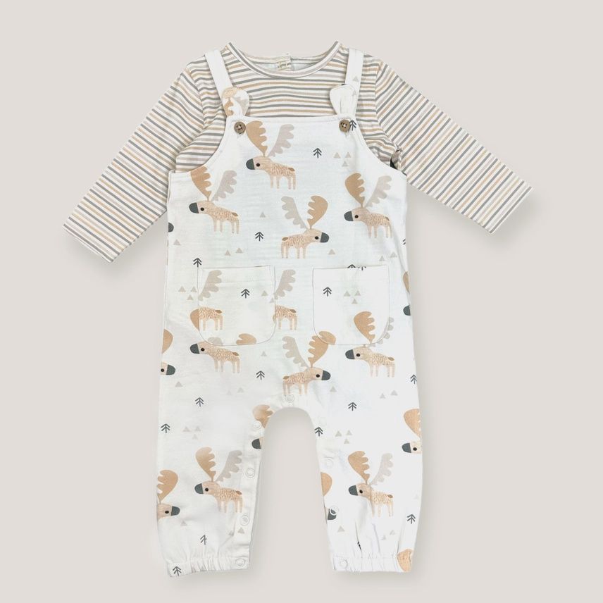 Baby Overall &amp; Long Sleeve Bodysuit Set - Moose