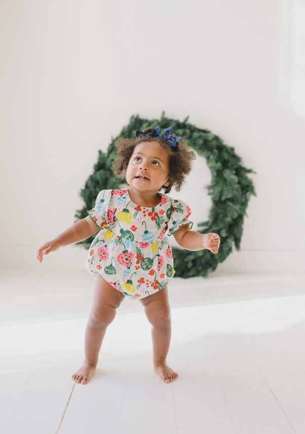 Baby Short Sleeve Poplin Bubble Romper - Vintage Ornament