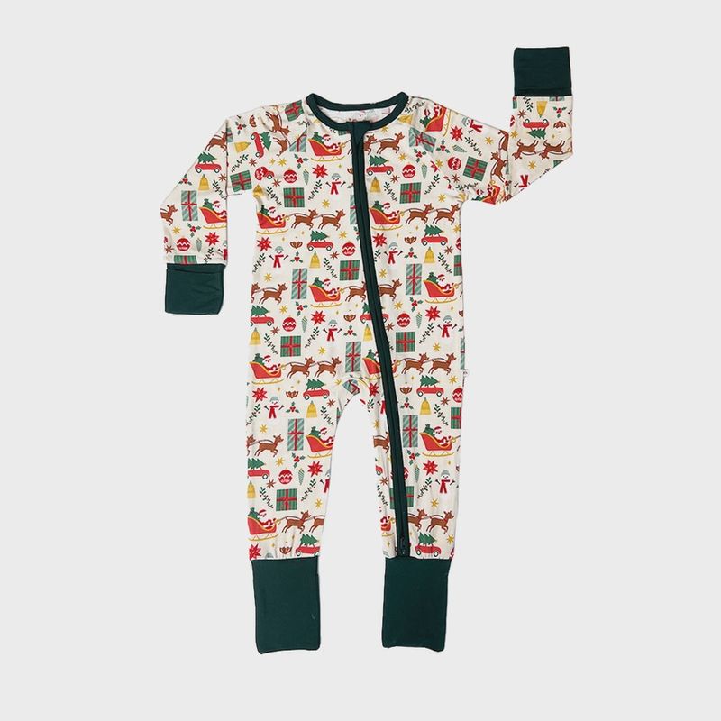 Baby Convertible Zip Pajama - Vintage Christmas