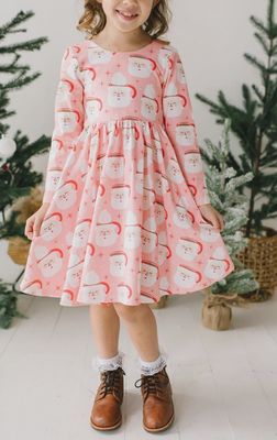 Long Sleeve Pocket Twirl Dress - Santa Cocoa