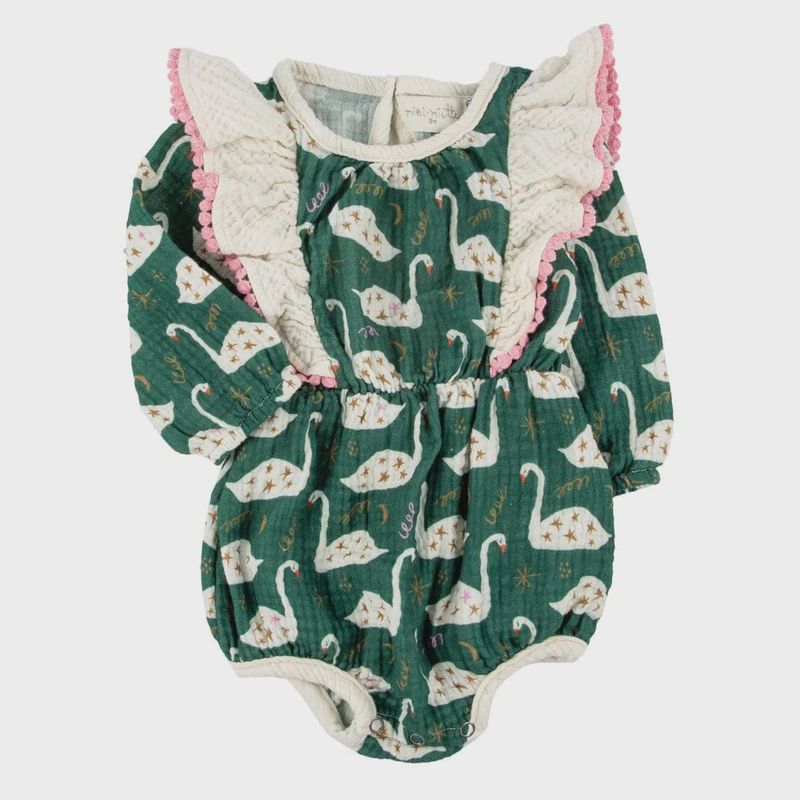Baby Long Sleeve Bubble Romper - Swan Lake