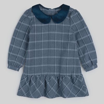 Girls Long Sleeve Tweed Dress - Blue Plaid