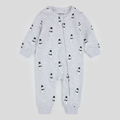 Baby Long Sleeve Fleece Playsuit - Merry Snowmen