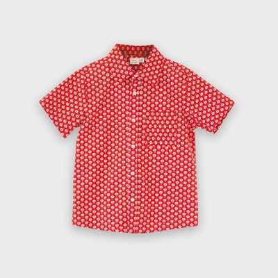 Boys Short Sleeve Collar Shirt - Red Button Floral