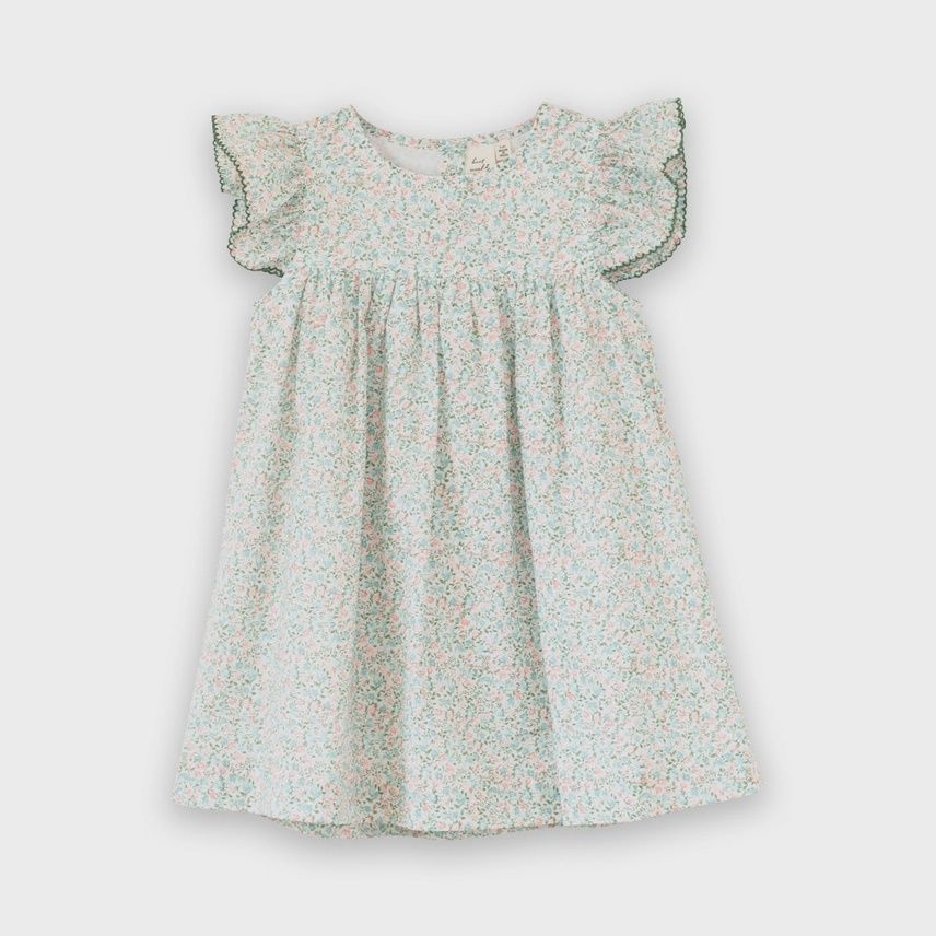 Flutter Sleeve Hannah Dress - Pastel Green and Peach