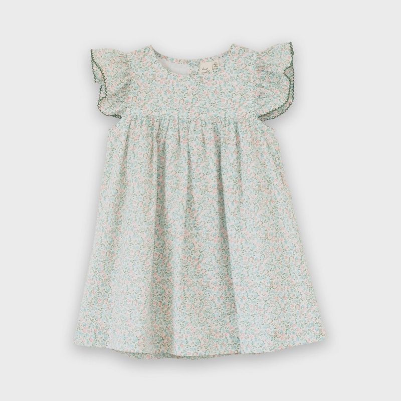 Flutter Sleeve Hannah Dress - Pastel Green and Peach