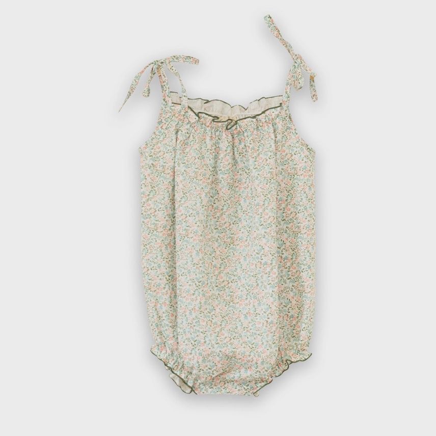 Baby Open-Tie Strap Romper - Pastel Green and Peach