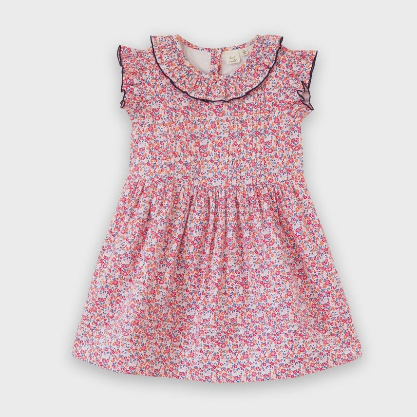 Ana Dress with Ruffles - Red Ditsy Floral