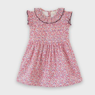 Ana Dress with Ruffles - Red Ditsy Floral