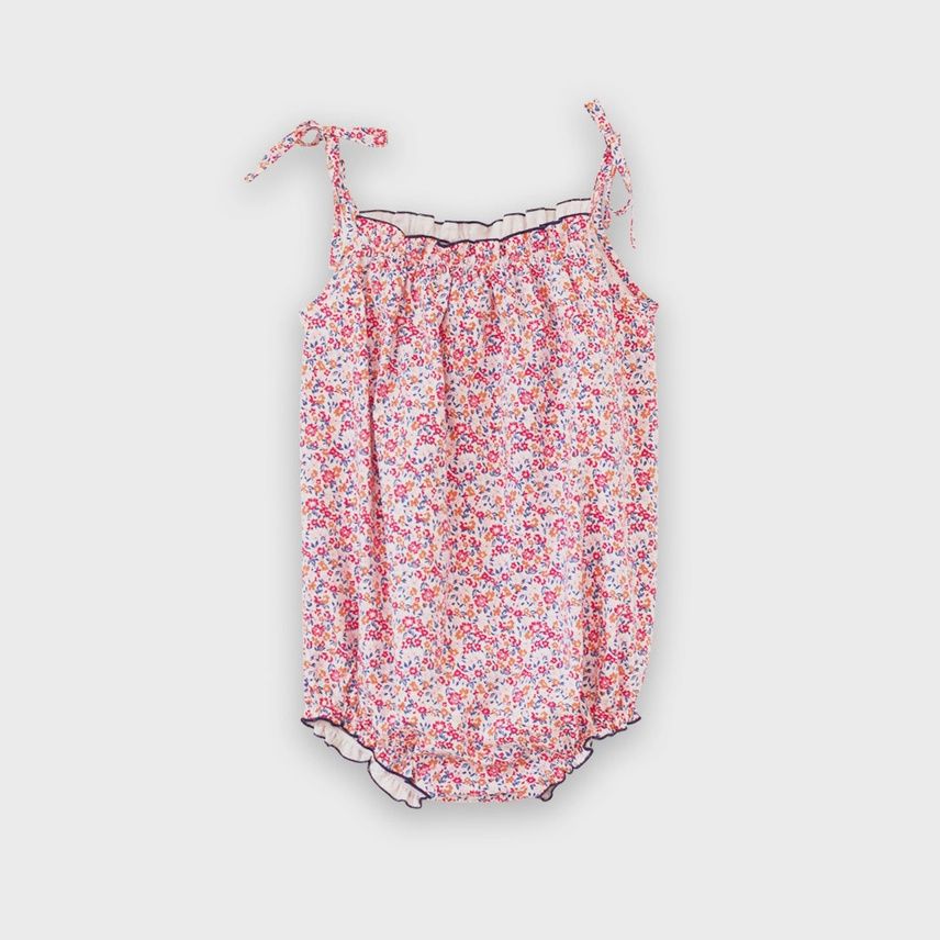 Baby Open-Tie Strap Romper - Red Ditsy Floral