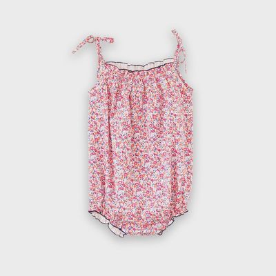 Baby Open-Tie Strap Romper - Red Ditsy Floral