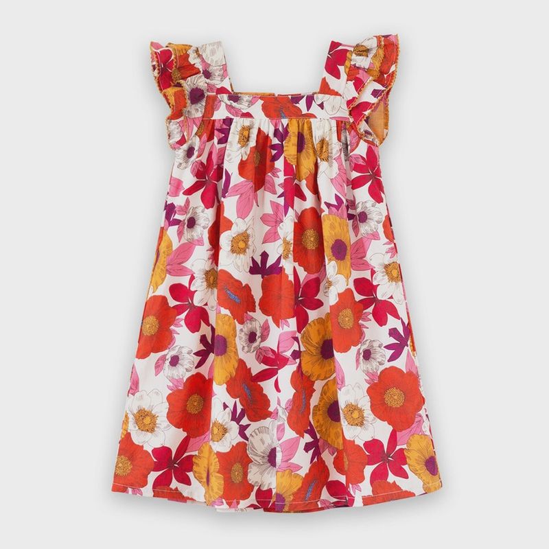 Square Neck Everly Dress - Red and Orange Floral