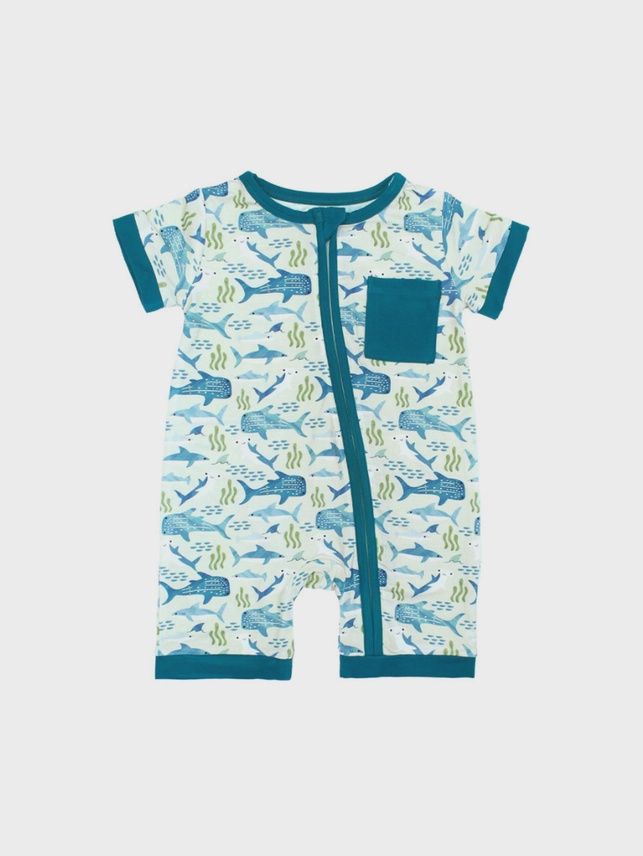Baby Bamboo Shorty Romper - Shark Friends