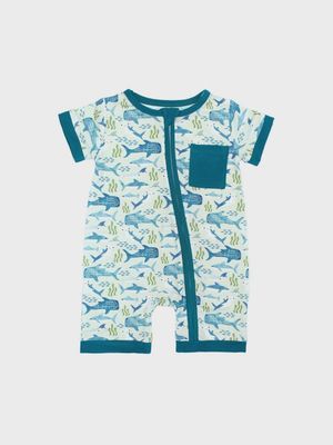 Baby Bamboo Shorty Romper - Shark Friends